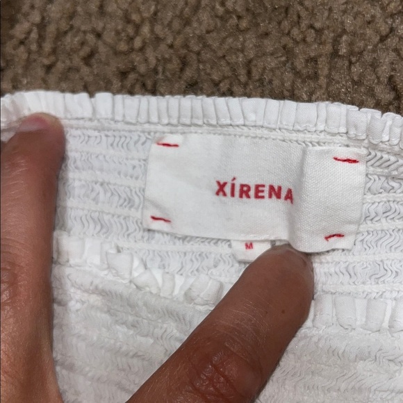 Xirena Issa Smocked Square Neck Puff Sleeve Crop Top White Medium - Picture 7 of 8